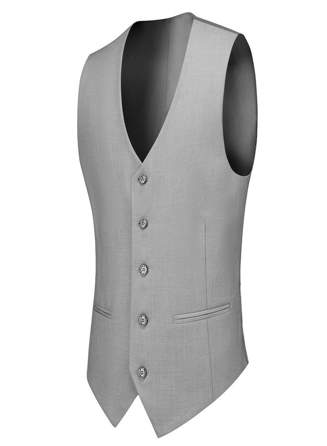 Cooper & Nelson Men's Suit Slim Fit, 3 Piece Suits for Men, One Button Jacket Vest Pants with Tie, Tuxedo Set Light Grey L - Image 4
